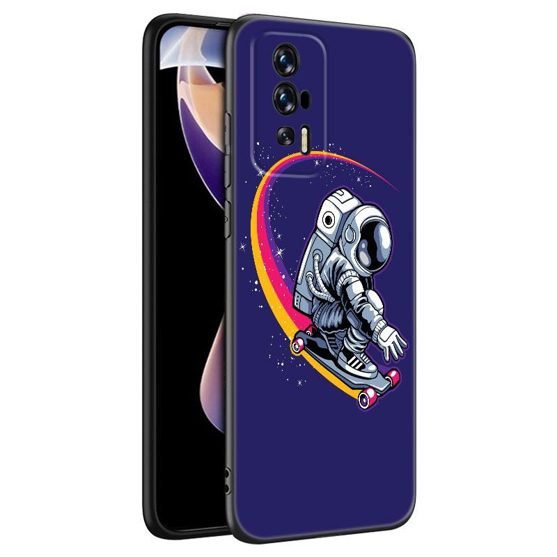 Capa de Celular Preta de Astronauta Fofo de Desenho Animado Para Xiaomi Redmi 7A 8A 9A 10A 11A 9C 10C 12C 13C 11 Prime A1 A2 Plus 12 4G Note 9T 12R