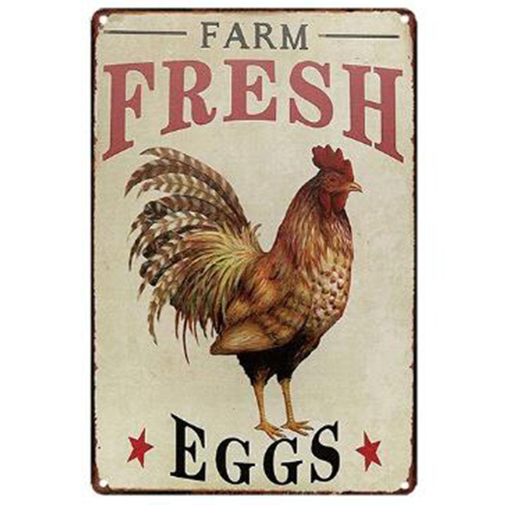 Mfoever Farm Fresh Eggs Metal Tinplate Sign Poster Chicken Egg Shabby Chic Tin Signs Metal Plate Xcm