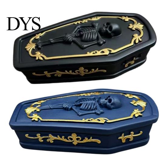 Skull Storage Organizer Gothic Casket Jewelry Box, Resin Spooky Figurine for Desktop Sundries Rings, Halloween Dark Tabletop Organizer, Unique