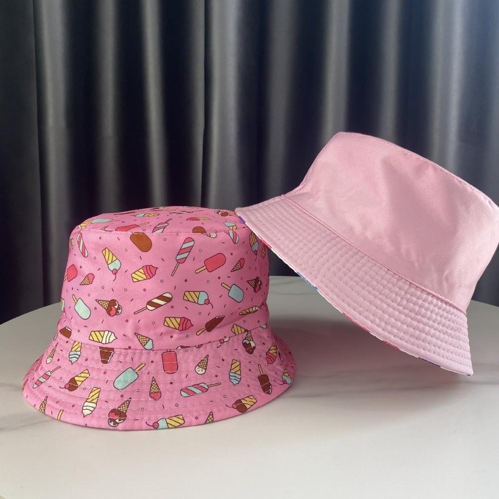 Double Sided Baby Bucket Hat Cartoon Print Outdoor Kid Sun Hat Summer Fisherman Cap