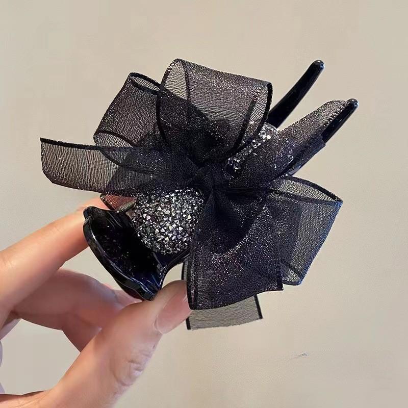 Delicate Velvet Bow Bun Hair Clip Large Premium Hair Clip French Pearl Back Hair Clip