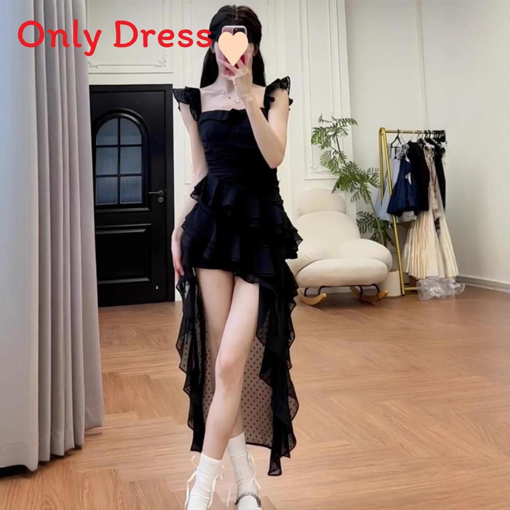 French Style Summer Offshoulder Polka Dot Dress With Splicing For Casual Wear