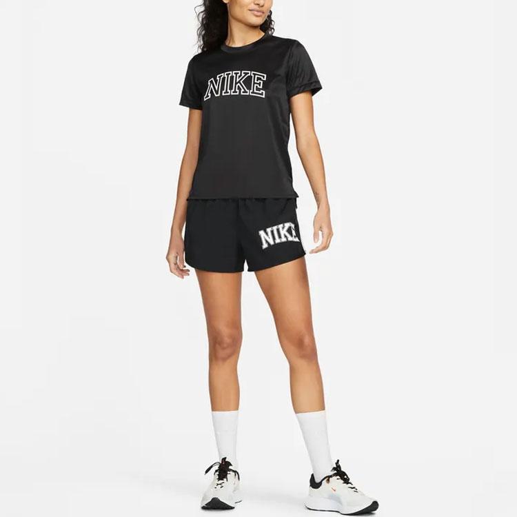 Nike Dri-FIT Swoosh Logo Buchstabenprint American Vintage Rundhals Sport T-Shirt Damen T-Shirts Schwarz DQ6372-010