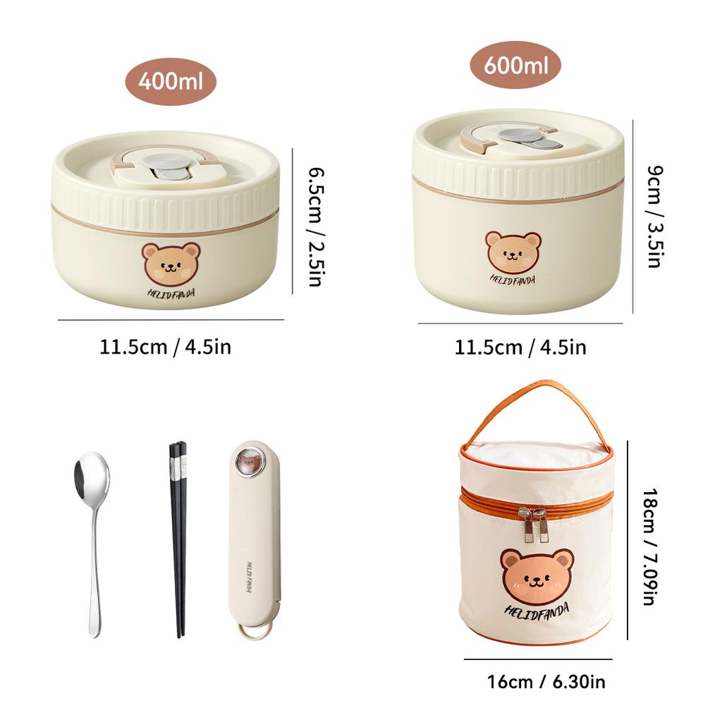 WORTHBUY Portable Cute Bear 304 Stainless Steel Insulated Bento Lunch Box Microwave Sealed Lunch Container For Kids Students