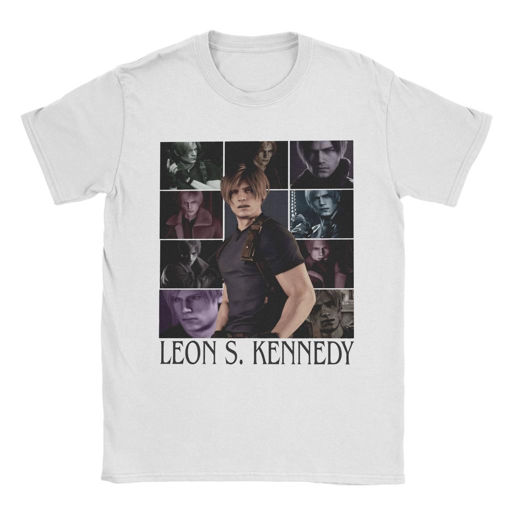 Geweldig Leon Kennedy collage T-shirt voor Unisex Ronde Hals Puur Katoen T-shirts Korte Mouw T-shirts Grote Maten Kleding