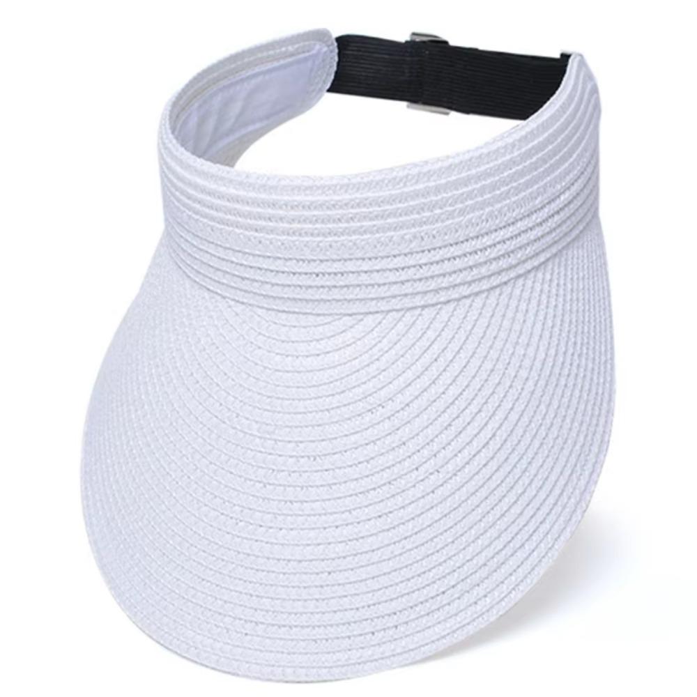 UPF50+ Wide Brim Visor Hat for Women Straw Beach Sun Visor Foldable Ponytail with UV Protection