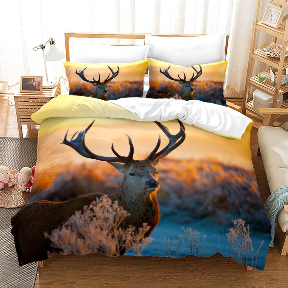 Deer Duvet Cover Set King 3D Animal Print Polyester Bedding For Kids Children Gift Purple Theme Comforter