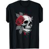 Roos Skelet Schedel Hand Rode Bloem Roos T-shirt