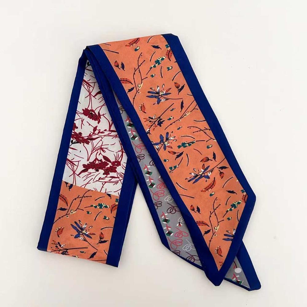 Luxury Floral Silk Scarf Long Hair Band Fashion Neck Strap