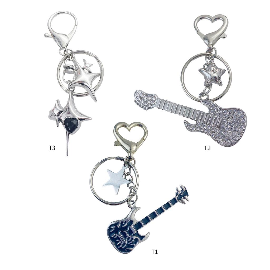 Rhinestones Guitar Keychain Sophisticated Metal Keyring Handmade Key Chain Pendant for Guitar Players and Trendsetters