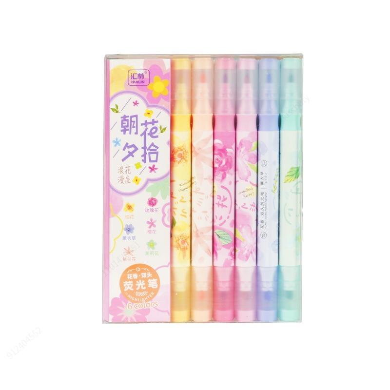 6pc/set Double Head Pastel Color Fragrance Highlighter Kawaii Stationery Color Marker School Supplies Marker Japanese Station Practical Use