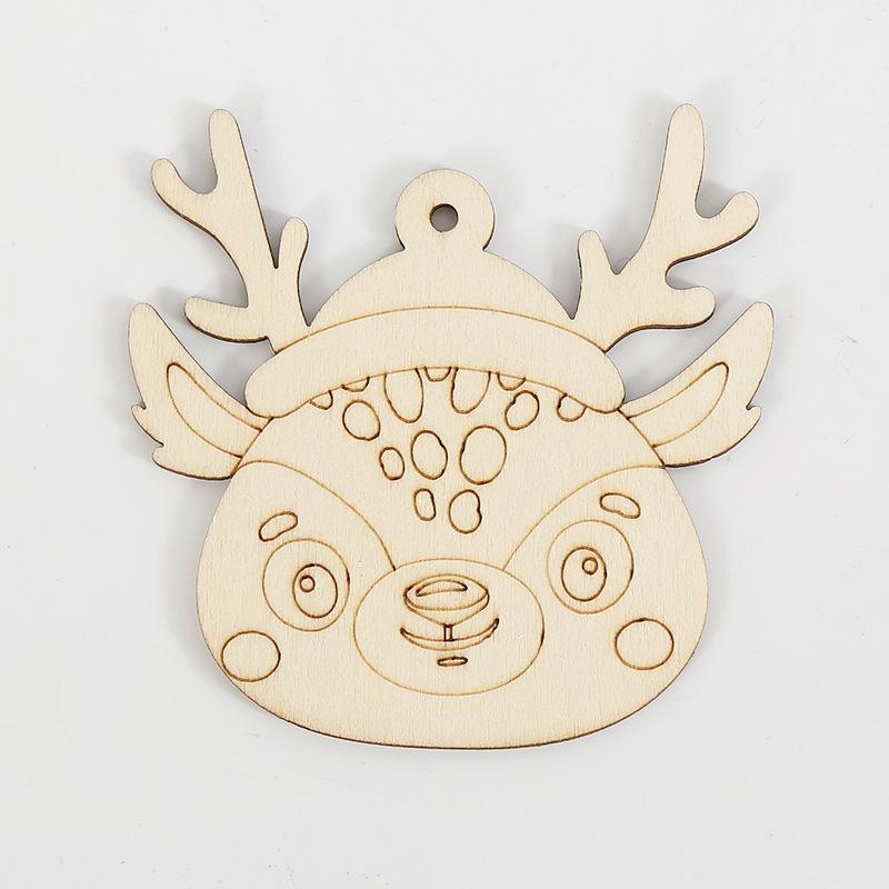 10 Peças Padrão de Desenho Animado de Natal Placa de Madeira Incolor e Corda de Cânhamo - Pintura Manual Pingente de Árvore de Natal Decorações de Natal
