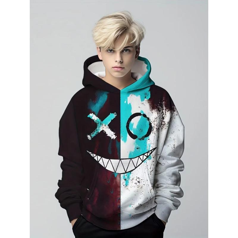 Roligt leende 3D Print Huvtröjor Pojkar Pullover Långärmad Huvtröja Pojke Sweatshirt För Barn Vår Höst Barn Luvtröja Utomhus