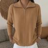 Cárdigan de Punto con Cremallera y Cuello Solapa para Mujer, Suéter Casual de Color Sólido
