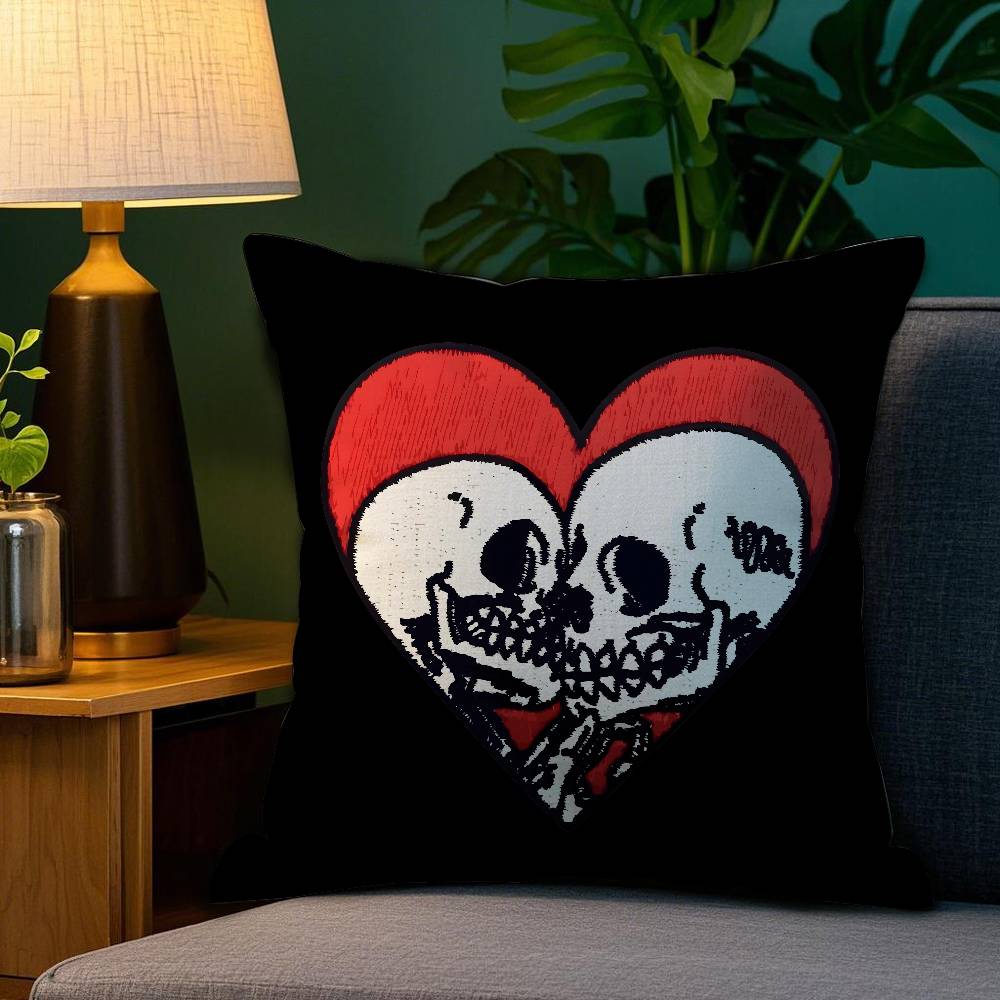Cool Skull Heart Pillow Case Plush Fabric Soft Double Sided Print Home Sofa High Quality Cushion Cover Throw