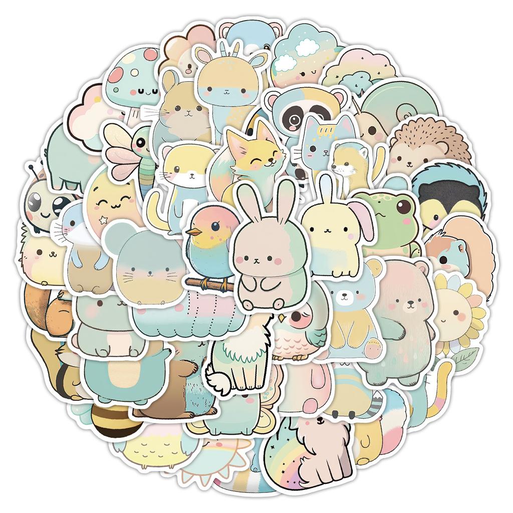50 Pieces of Cute Animal Graffiti Stickers for DIY Stationery, Water Cups, Luggage, and Waterproof Decorative Stickers