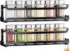 LUCYCAZ 2 Pack Wall Mounted Spice Rack with 8 Hooks, Spice Organizer Shelf for Stove Cabinet Pantry Door,Screw or Adhesive Spice Shelf Hanging Wall