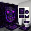 Gothic Purple-Eyed Skull Bathroom Set With Shower Curtain, Toilet Lid Cover & Mats Glowing Skull Design Dark Gothic Decor Gift