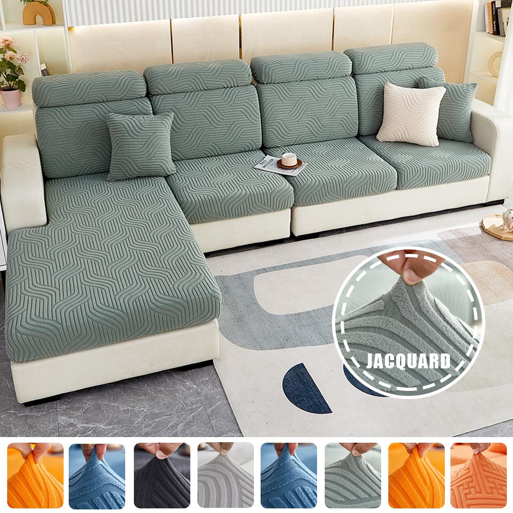 Jacquard Sofa Furniture Seat Cushion Protective Covers Stretchy Soild Colour Anti -Dirty L -Shaped Couch Covers Removable Sofa Slipcover Home Office