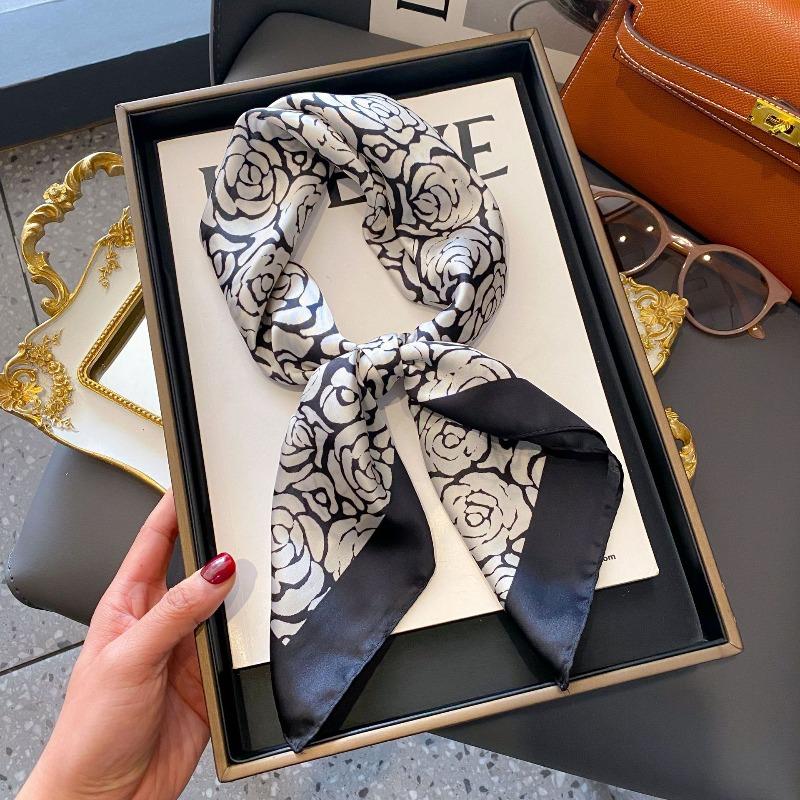 New Striped Silk Scarf Simulation Silk Small Square Scarf Simple Fashion Professional Scarf Silk Scarf Square Scarf High-end Matching