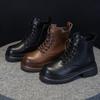 Bottes courtes à plateforme en cuir pour femmes, bottes polyvalentes à hauteur intérieure de style rétro britannique