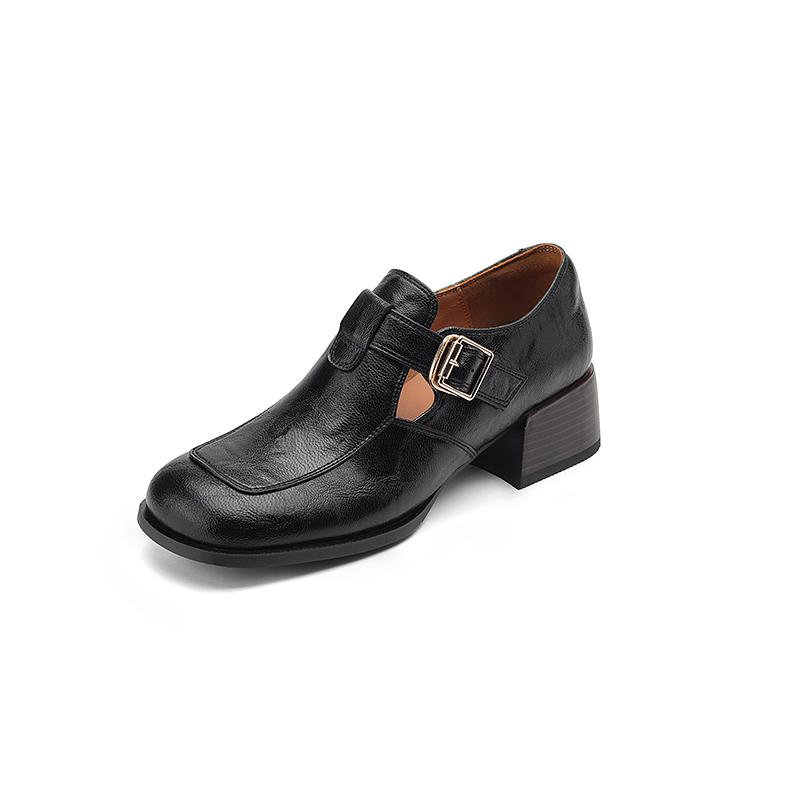 2024 Nowe Damskie Czółenka na Platformach z Prawdziwej Skóry Zwięzłe Podstawowe Buty Kobieta Klamra Wiosna Lato Casualowe Buty do Pracy Styl Retro