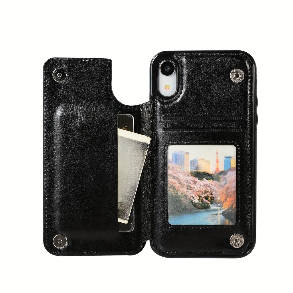Phone Bag Wallet Phone Case With Card Holder, PU Leather Kickstand Card Slots Case, Double Magnetic Clasp And Durable Shockproof Cover, For IPhone