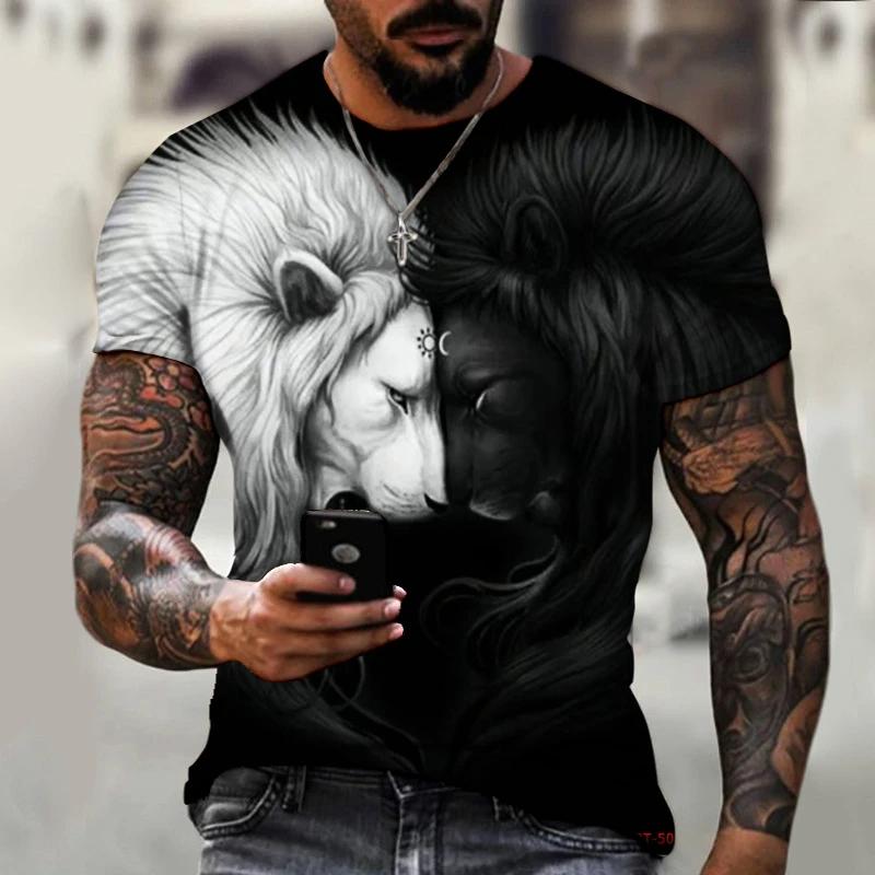 Summer Retro Animal Lion 3d Print Fashion Short Sleeve Oversized Clothing Sweatshirt Fitness Men