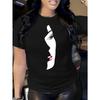 European Size Womens Graphic Print T Shirt Casual Crew Neck Top Portrait Applique Polyester Spandex Blend Knit Fabric Regular Length Spring