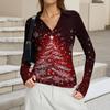 Women's Fashion Casual Christmas Print V-Neck Long Sleeve Button-Down Top