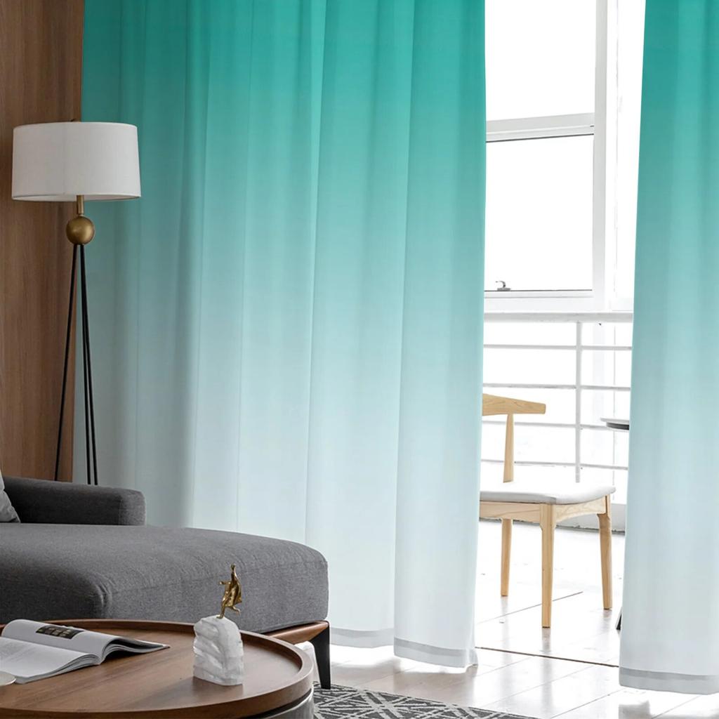 Turquoise Gradient Tulle Curtains Sheer Chiffon for Living Room Bedroom Balcony Fashion Home Decor