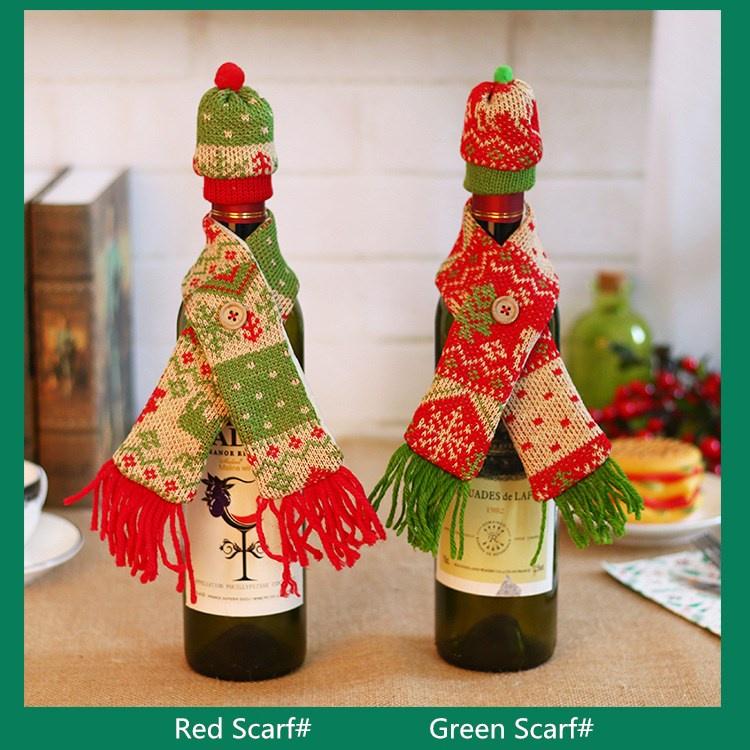 Christmas Wine Bottle Decor Set With Knitted Scarf And Hat For Holiday Celebration