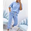 Fashion O Neck Short Sleeve Solid Color T-shirt Women Trousers 2-piece Set Summer Casual Sports Elastic Small Feet Trousers Suit