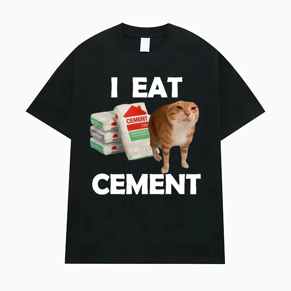 Jag Äter Cement Förbannad Katt T-shirt Rolig Meme Grafisk T-shirt Mode Vardaglig Humor Vintage T-shirts Streetwear Kvinnor Sommar