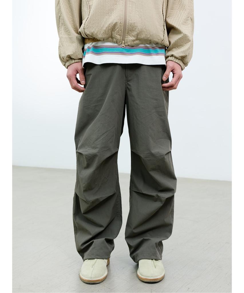 Saendeusaundeu (Unisex) Parachute Banding Pants Khaki