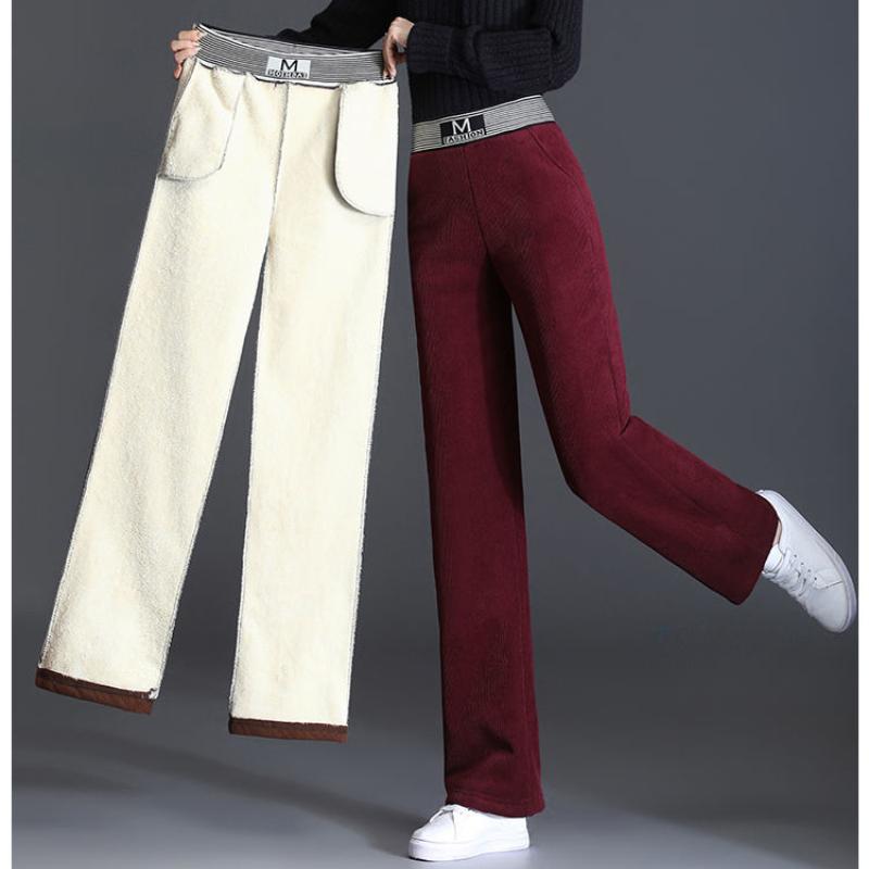 Fashion Plus Velvet Warm Wide Leg Pants Autumn Winter High Waist Straight Loose Thickened Bottom Women's Trousers