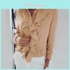 Elegant Womens Ruffle Summer Long Sleeve Solid Plain Blouse Shirt For Office Wear