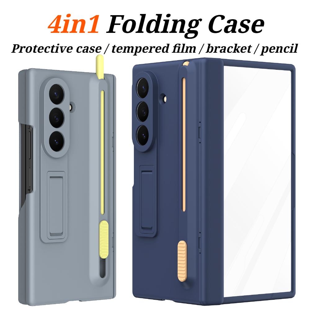 Magnetic Hinge Phone Case For Samsung Galaxy Z Fold 7 3 4 5 6 Screen Glass Protection Retractable Storage Pen Slot Holder Cover For Galaxy Z Trifold