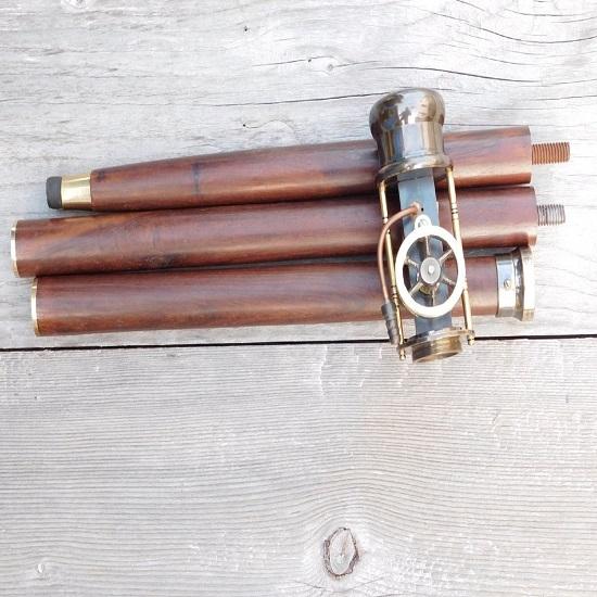 Handmade Walking Stick Brass Handle Retro Style Live Steam Engine Model Wooden Walking Cane Stick Brass Stave