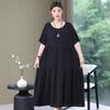 Women's Mid-length Dress,summer Dress for Mothers,cotton Silk Knee-length Dress,middle-aged Women's Dress,plus-size Short-sleeved Beach Dress Women