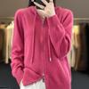 Double Zipper Hooded Cardigan for Women In Autumn and Winter Trendy Versatile Warm Knitted Jacket Versatile Long-sleeved Sweatshirt