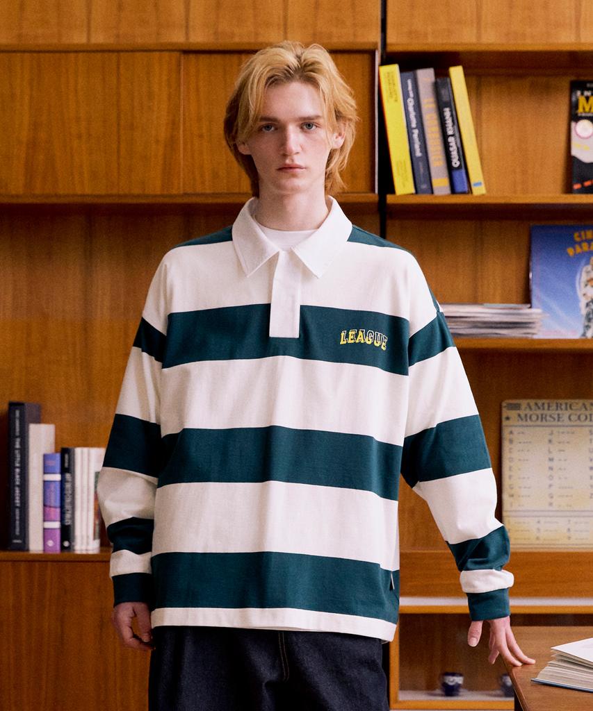 DTHIRTYONE League Stripe Rugby Polo (Donkergroen)