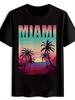 Miami Beach Sunset Graphic T-shirt - Casual Crew Neck