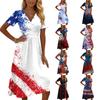 Women's Casual Fashion Independence Day Printed Short-Sleeve V-Neck Dress