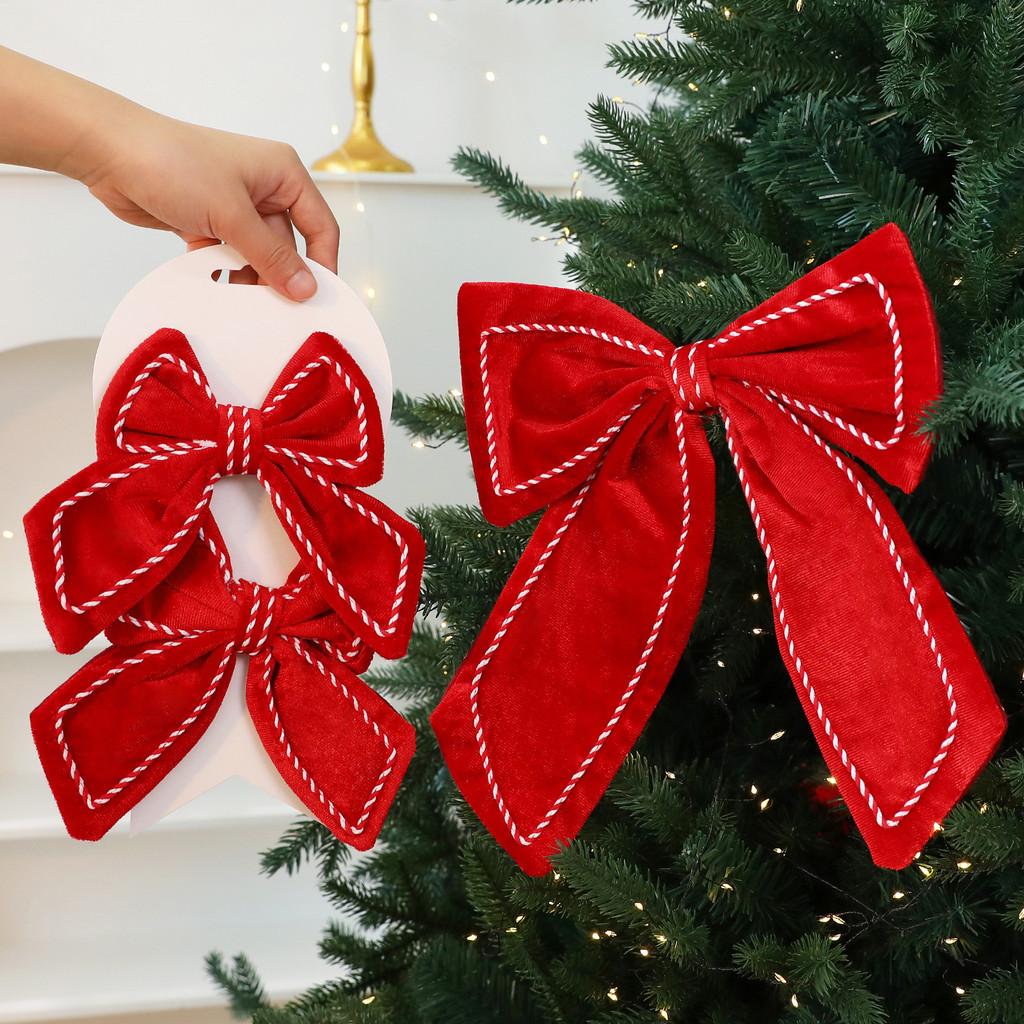 Christmas Velvet Bow Garland With Glitter For Holiday Tree Decor