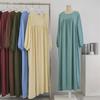 Robe Pulôver Sólida Muçulmana de Manga Comprida e Corte Solto, Vestido de Comprimento Médio para Primavera e Outono