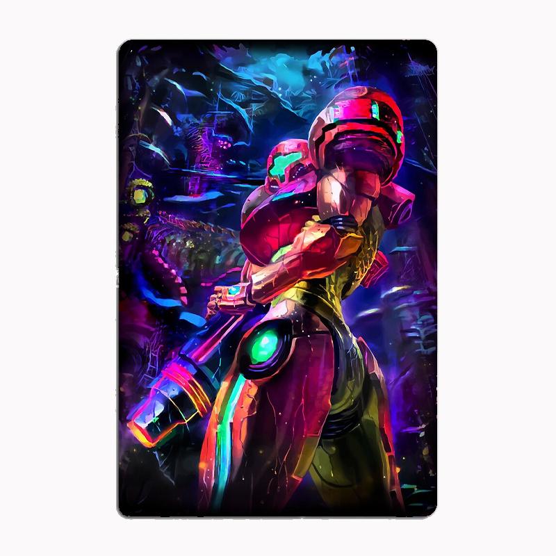 Samus Aran Metroid Musique Métal Panneau Métal Affiche Décoration Pièce Garage Club Automobile Étain Décor Maison