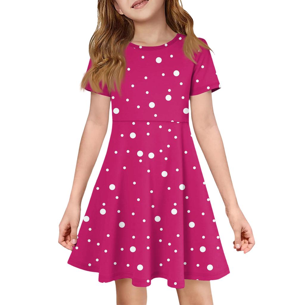Girl Summer Dress Color & Print Short Sleeve Dress With Pocket Casual Dress Shorts Sleeve Party Dress Easter Day