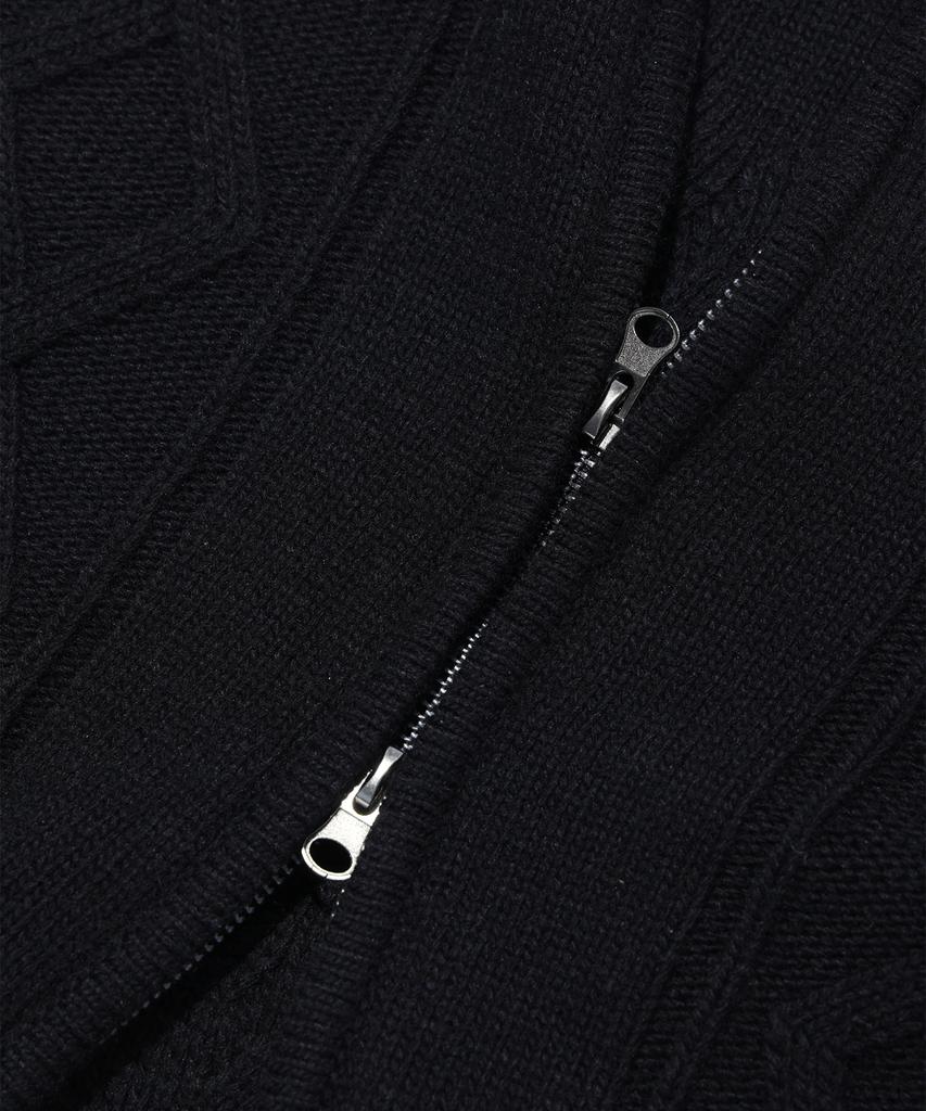 Soundslife Zigzag Cable Collar Knit Zip-Up Black
