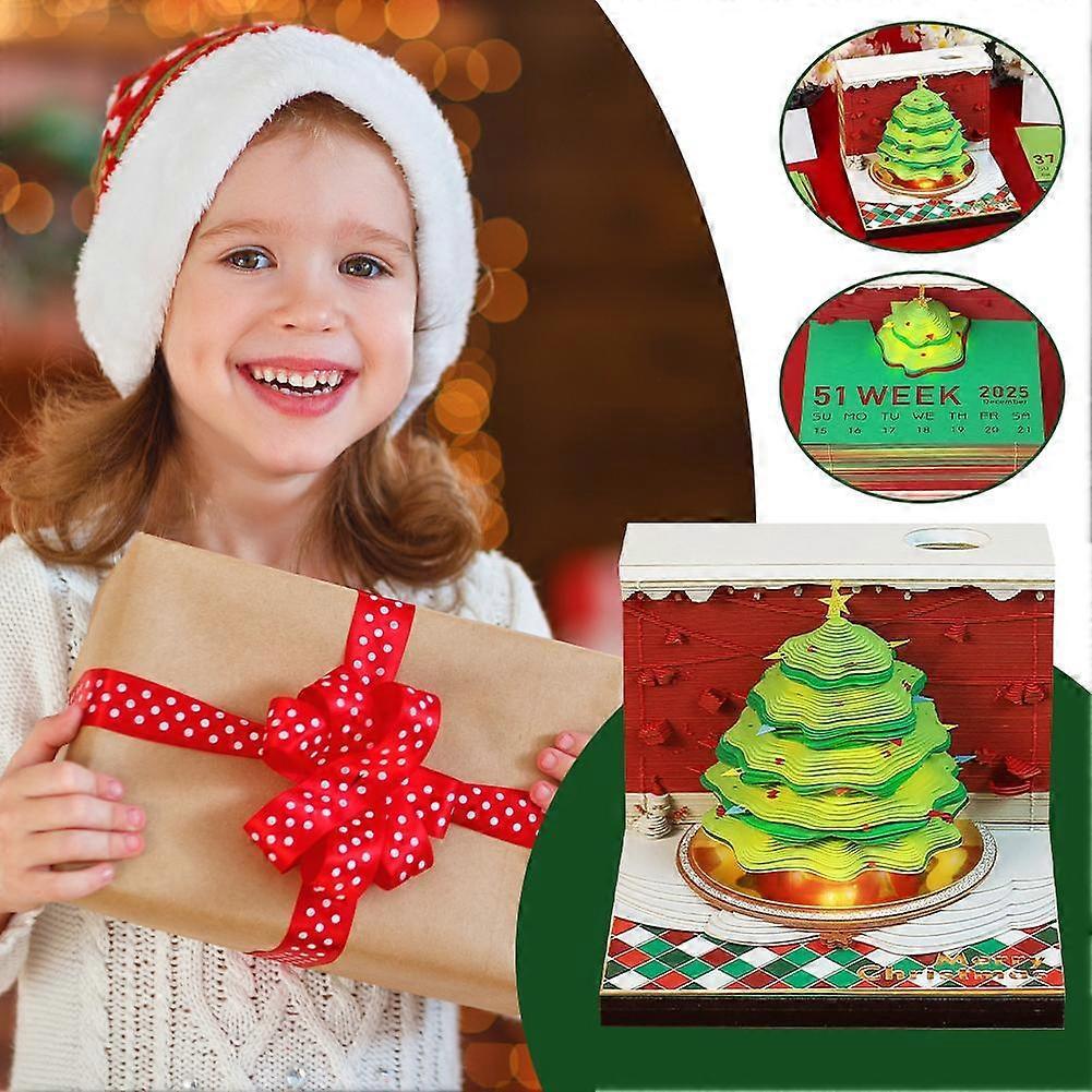 Festival Tree 3D Three-dimensional Note Book Paper Carving with Lights